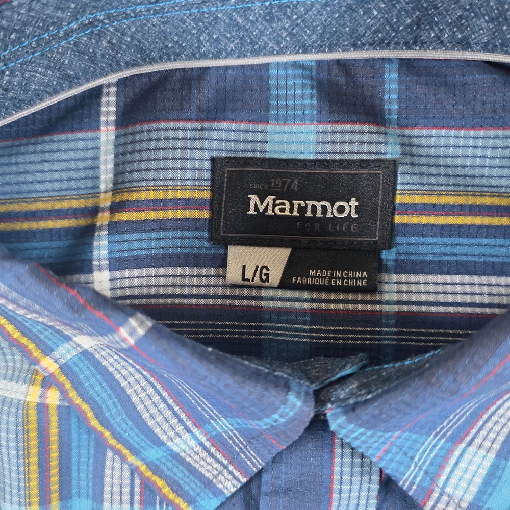Marmot Button Down Shirt Mens Large Blue Plaid Long Sleeve H53020 - Picture 4 of 9